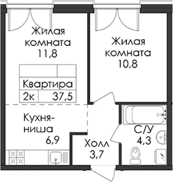 1-комнатная квартира 37.5 м², 7/9 эт., ЖК «Лермонтовский 54»